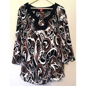 Zoey & Beth Women's Multicolor Top With Stone & Crinkle Size 3X Brown Black